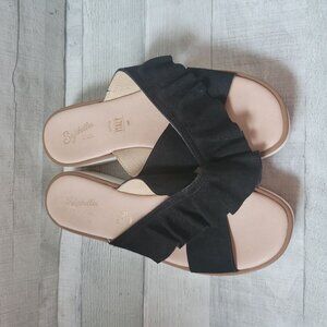 Seychelles Womens Black Ruffled Leather Slide Sandals Made In Italy Size 7.5